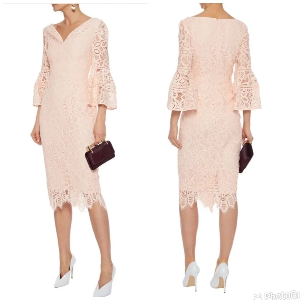 Lela Rose Fluted Corded Lace Dress